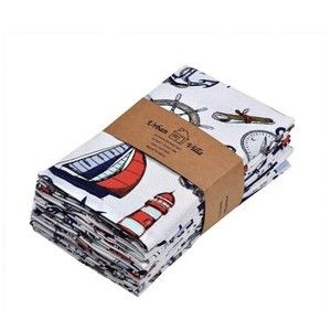 12X Napkins Cotton Lighthouses Nautical Red White Blue Sailing Boats Set 20x20”